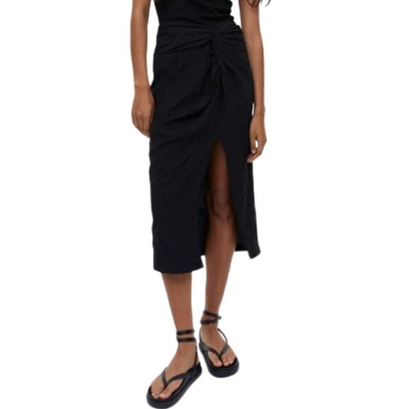 NWOT H&M Black ruched high waisted front slit midi skirt - Picture 1 of 9